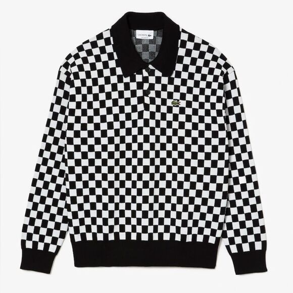 Lacoste Men's Heritage Relaxed Fit Checkerboard Polo Sweater Black White Medium